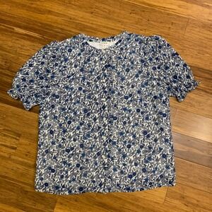 J Crew Floral Print Blouse Top Button Down Ruffle Short Sleeve Women Size Medium